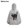 Suéter con capucha estilo retro americano de gato callejero para hombre y mujer, marca de moda, diseño de nicho, chaqueta con capucha holgada y combinable para parejas.