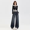 Pantalones vaqueros rectos estilo americano retro para mujer, aspecto entallado, combinables con todo, primavera y otoño, nuevos pantalones holgados de pierna ancha con aberturas, chenilla