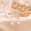 One Deer Silver S925 Prata Esterlina Banhado A Ouro Pérola de Água Doce Retro Flor Brincos de Contas Redondas Moda Elegante Brincos de Prata Combinados