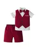 Novo Conjunto de Verão Infantil Duas Peças da Amazon, Shorts de Manga Curta para Bebê, Colete Falso, Terno Britânico para Meninos