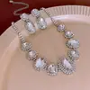 Brincos de Flor de Diamante Super Flash Colar Luxo Acessível High-End Versátil Corrente de Clavícula Moda Personalizada Elegante Conjunto de Joias