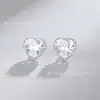 Brincos de Prata Pura com Coração de Moissanita e Agulha de Cobre Ecológica para Mulheres, Brincos Simples de Coração Micro-Incustados, Brincos Modernos Estilo Ins