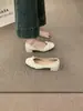 Primeiro Encontro Jifa Polka Dot Francês Laço Salto Grosso Sapatos de Salto Único Feminino Verão Estilo Gentil Sapatos de Festa Corte Baixo Bico Quadrado Slip-on