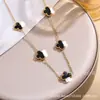 Popular Collar de Acero de Titanio Dorado de 18 Quilates de 13 mm con Trébol de Cinco Hojas de la Suerte Doble Cara, No se Desvanece, Cadena de Clavícula de Moda al por Mayor