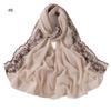 Renda Bordada Trevo de Quatro Folhas Leve Respirável Cor Sólida Chiffon Pérola Renda Lenço Longo Xale Chiffon