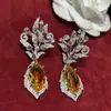 Pendientes de Flor en Forma de Gota de Agua con Circonita Bañados en Oro Real de 18 Quilates, Pendientes de Moda de Lujo de Alta Resistencia, Pendientes de Banquete de Gama Alta