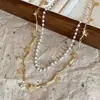 Collar de Perlas Mariposa de Doble Capa para Mujer, Cadena para Clavícula de Lujo Ligero de Alta Gama, Accesorio de Cadena para el Cuello Versátil