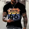 Camiseta Masculina Transfronteiriça TEMU Impressão 3D Padrão 66 Road Tendência da Moda Manga Curta Respirável Secagem Rápida para o Corpo