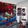 Juego de cortina de ducha impermeable con temática de Grinch, incluye cuatro piezas: cortina de ducha de poliéster, juego de baño impermeable y resistente al moho, y alfombrilla de baño