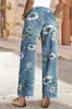 Marca Independente Verão 2026 Digital 3D Estampado Feminino Padrão Floral Jeans de Moda Afunilado Falso Denim