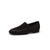 Versión de Piel de Vaca de los Nuevos Zapatos Tipo Gorro de Invierno Otoño, Mocasines Casuales Planos de Piel Genuina Estilo Francés con Punta Redonda para Mujer