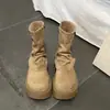 Botines Gruesos Marrones Cortos para Mujer Otoño 2026 Nuevos Versátiles Suela Suave Adelgazantes que Aumentan la Altura Botines Tobilleros Mallard