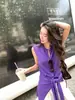 Shanghai Dan Nong Tricô/2026 Primavera e Outono Novo Tricô Feminino Aura Roxa/Laranja Sujo Conjunto de Designer