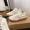 Nuevas Zapatillas Casuales Retro Estilo Hong Kong Primavera Round-Toe Color-Block con Cordones Zapatos de Entrenamiento Alemanes Blancos para Mujer Primavera y Otoño Zapatillas de Cuero Genuino