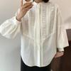 Em Estoque Primavera 2026 Novo Estilo Coreano Nicho Fashionável Design Camisa de Manga Longa Plissada com Gola Redonda e Amarração para Mulheres