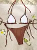 2026 Novo Estilo Europeu e Americano Cor Sólida Cadarço Pingente de Contas Sexy Triângulo Copa Bikini Duas Peças Maiô
