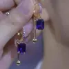 Estilo Francés Lujo Ligero Gama Alta Esmeralda Cuadrado Diamante Borla Hebilla de Oreja para Mujer Elegante Moda Sentido del Diseño Celebridad de Internet Pendiente