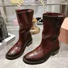Botas Femininas de Couro de Vaca Super Macio Estilo Vintage Desgastado Botas de Cano Curto 2026 Novo Estilo Botas de Cowboy Ocidentais Emagrecimento Sola Grossa Botas de Equitação