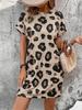 Verano 2024 Europeo y Americano Estación Independiente Temu Moda Femenina Transfronteriza Explosiones Vestido de Manga Corta con Estampado de Leopardo para Mujer