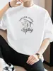 Camiseta Masculina de Manga Curta Estilo Americano Pesada 260g, Modelagem Solta, Algodão Puro, Gola Redonda, Estampa de Tubarão, Blusa de Verão 100% Algodão de Manga Meia