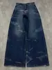 Jeans de Pierna Recta Azules Desgastados Plisados Estilo Americano Sueltos de Cintura Alta Moda Vintage Versátiles Modernos Casuales Y2K