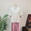 Zhi LiNovo Estilo Chinês Jacquard Lantejoula Cor Sólida Manga Curta 2026 Verão Novo Gola Redonda Estilo Nacional Elegante Blusa para Mulheres