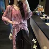 Nuevo Top Largo con Estampado de Pintura China con Tinta para Mujer, Cuello en V, Volantes, Ambiente de Estilo Nacional