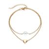 Moda Exquisita Transfronteriza Europea y Americana Personalizada Fotografía Callejera Joyería Dorada Tobillera de Perlas Doble Capa con Forma de Corazón para Mujer