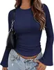 Moda Femenina Transfronteriza Europea y Americana 2026 Blusa Ajustada de Cuello Redondo con Mangas de Campana para Otoño