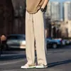 Pantalones de lino de seda helada, sin arrugas, cintura elástica, pantalones de pierna ancha hasta el suelo para hombre, venta al por mayor de fábrica transfronteriza, poliéster con artesanía de lino artificial