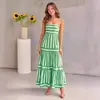 S32296 Comercio Exterior Europeo y Americano Ropa Transfronteriza para Mujer Amazon Rayas Posicionamiento Estampado Tirantes Espalda Descubierta Bolsillo con Solapa Vestido Pantalón para Mujer