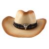 Sombrero de Vaquero Occidental de Ala Ancha de Moda Europea y Americana para Mujer, Nuevo Estilo Primavera y Verano con Borde Enrollado, Sombrero de Paja con Protección Solar