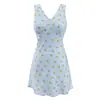 Vestido de Verano para Mujer Estilo Europeo y Americano Azul Estampado Cuello en V 26436 Color de la Foto Mezcla de Fibra Sintética Patchwork