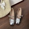 Sapatos Mary Jane Prata Salto Médio Estilo Francês Feminino Boca Rasa Para Vestido Estilo Festa Sapatos Simples de Camada Única Salto Grosso Sapatos de Balé JK Couro