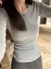 Camiseta Básica Blanca de Algodón para Mujer, Top Cómodo de Ropa Interior, Corte Ajustado, Hombro Normal, Camiseta Elegante y Versátil de Manga Larga para Primavera y Otoño