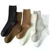 Meias Femininas Meia-Perna Primavera e Outono Mais Fáceis de Combinar Meias Longas Brancas Coreanas Outono e Inverno Cor Sólida Meias de Fio Duplo Atacado