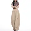 Cordón elegante, dobladillo con volantes, pantalones de pierna ancha, pantalones largos de corte holgado, pantalones casuales para mujer, colección de otoño, cintura alta, gris, corte relajado