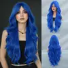 Peluca rosa estilo europeo y americano, cabello largo y ondulado con flequillo, fibra resistente al calor, peluca colorida de Halloween, 29 pulgadas