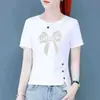 Nueva Camiseta de Algodón de Manga Corta para Mujer 2024 Blanca de Media Manga Verano Holgada Camiseta Cuello Redondo Top Color Liso Camiseta Base