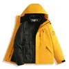 Jaqueta externa três em um para homens e mulheres, conjunto de duas peças destacável de plumas e fleece, roupa de trabalho quente para outono e inverno