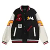 Chaqueta de Béisbol Retro Americana Original con Cuello de Piel Bordada de Peso Pesado con Mangas de Cuero, Nuevo Estilo de Primavera Chaqueta Holgada para Hombres y Mujeres Universitarios