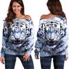 Top transfronterizo con estampado de tigre 3D, ropa nueva europea y americana para mujer, suéter de hombros descubiertos para mujer, top de hombro oblicuo para mujer, camisa básica para mujer