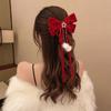 Festivo Rojo de Año Nuevo Lazo Grande Estrella Dorada de Terciopelo Pasador para el Cabello Accesorios para el Cabello Bola de Pelo Borla Adorno para la Cabeza Pin Superior para Mujer Otoño e Invierno