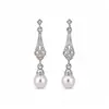 Aretes de plata estilo francés con borlas de diamantes y colgantes de perlas para mujer, aretes de estilo corte vintage, aretes de lujo ligero y de alta gama para mujer