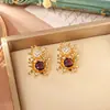 Pendientes de Girassol con Circonita Morada, Lujo Ligero, Gama Alta, Elegantes y con Estilo, Pendientes de Aguja de Plata S925 a la Moda y Únicos