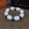 Pulsera de cuentas de Buda con mantra de seis palabras de jade blanco imitación, pulsera de cuentas de vidrio, para pareja, amigas, estilo étnico, regalo en vivo, bienestar
