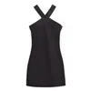 Comercio Exterior Al por Mayor Estilo Europeo y Americano Verano 2025 Elegante Ajustado Elástico Sin Mangas Cuello Halter Vestido Corto para Mujer L2865