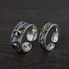 Anillo ancho de plata de ley S925 Rey Ciervo Dorado plata tailandesa antigua mayoreo moda hombres y mujeres versión delgada patrón envejecido anillo abierto