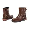 Botas Martin ligeras de exportación con punta cuadrada, botas de corte bajo con punta cuadrada transfronterizas de otoño e invierno, botas de cuero para mujer versátiles de tacón bajo y talla grande, estilo sin cordones