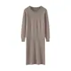 Nuevo Vestido de Lana 100% Otoño/Invierno para Mujer, Elegante Cuello Redondo Manga Larga Tejido Ajustado Versátil Vestido Suéter de Cachemira